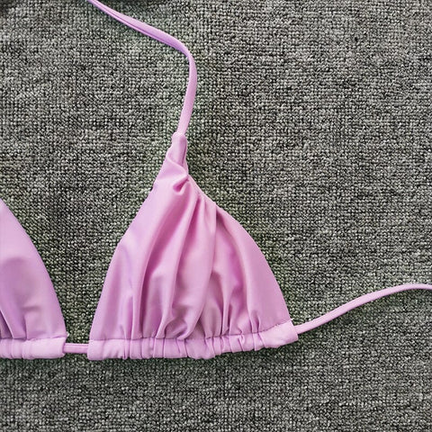 Solid Ruched Bikini Suit in Purple