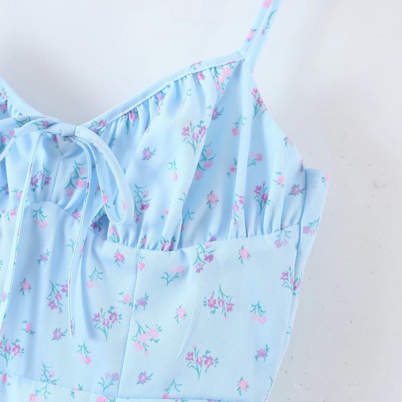 Sky Blue Suspender Print Dress