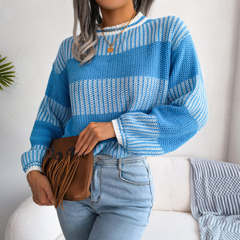 Two-Tone Crewneck Dropped Shoulder Sweater