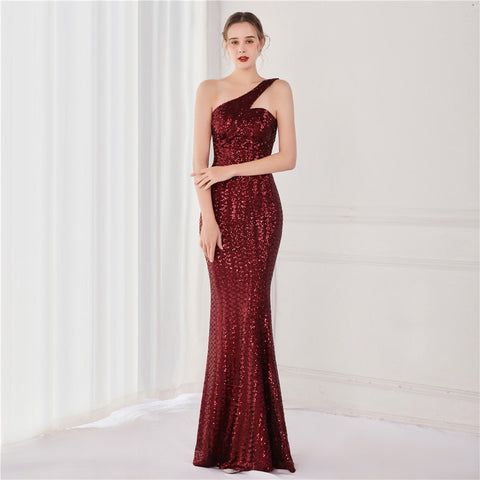 Victoria Formal One-Shoulder Sequined Fishtail Dress