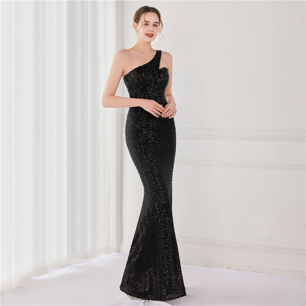 Victoria Formal One-Shoulder Sequined Fishtail Dress