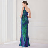 Victoria Formal One-Shoulder Sequined Fishtail Dress