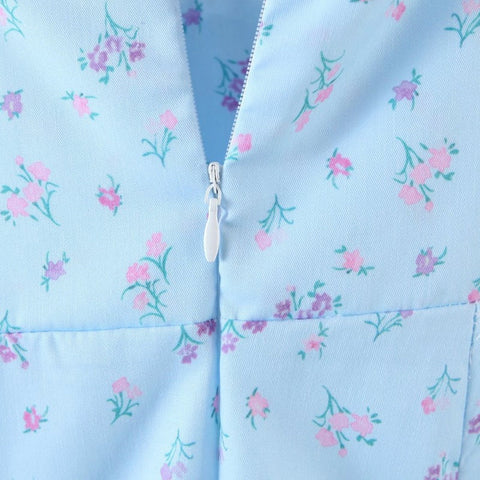 Sky Blue Suspender Print Dress