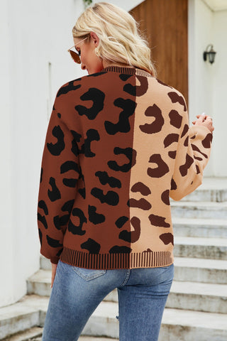 Leopard Print Button Down Dropped Shoulder Cardigan