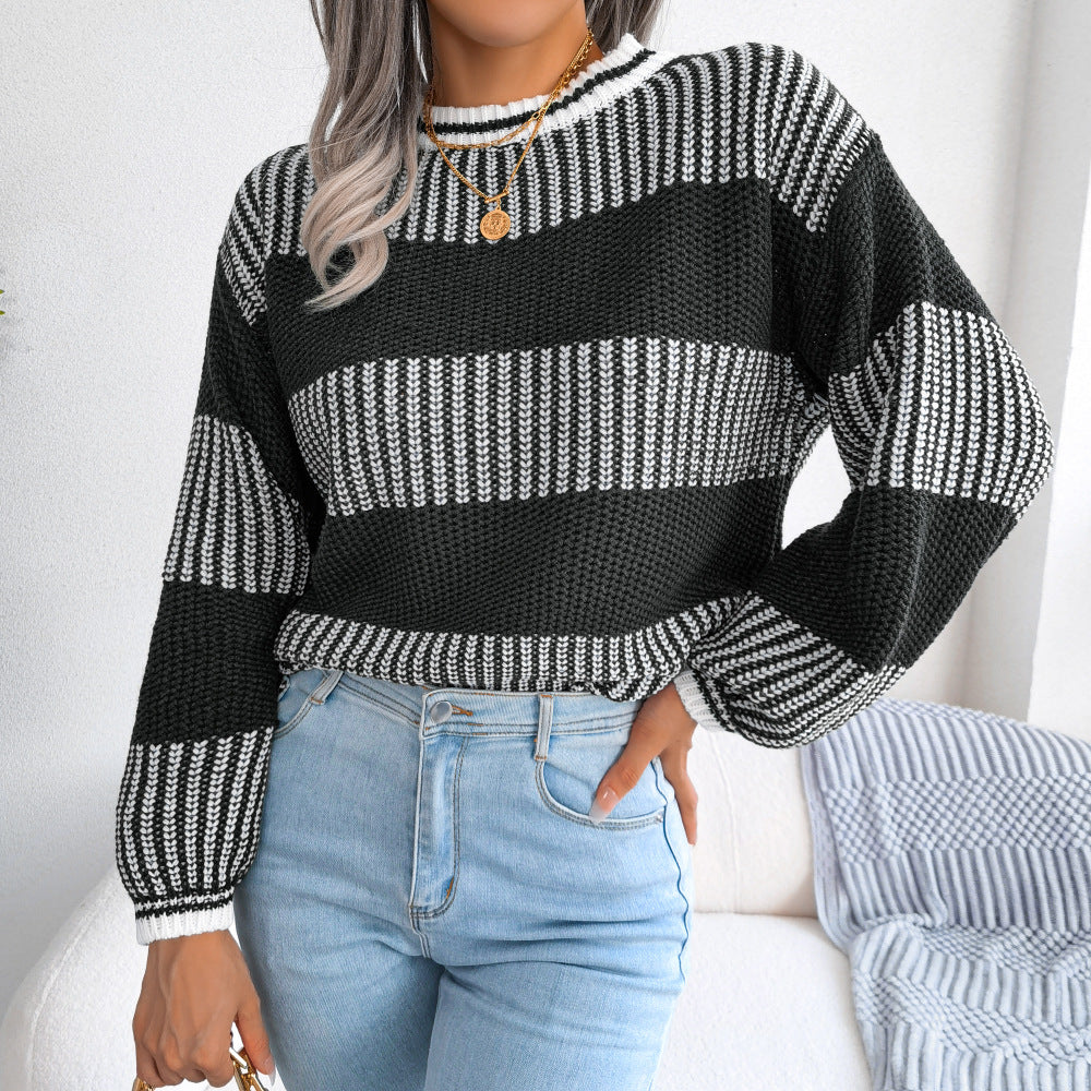 Two-Tone Crewneck Dropped Shoulder Sweater