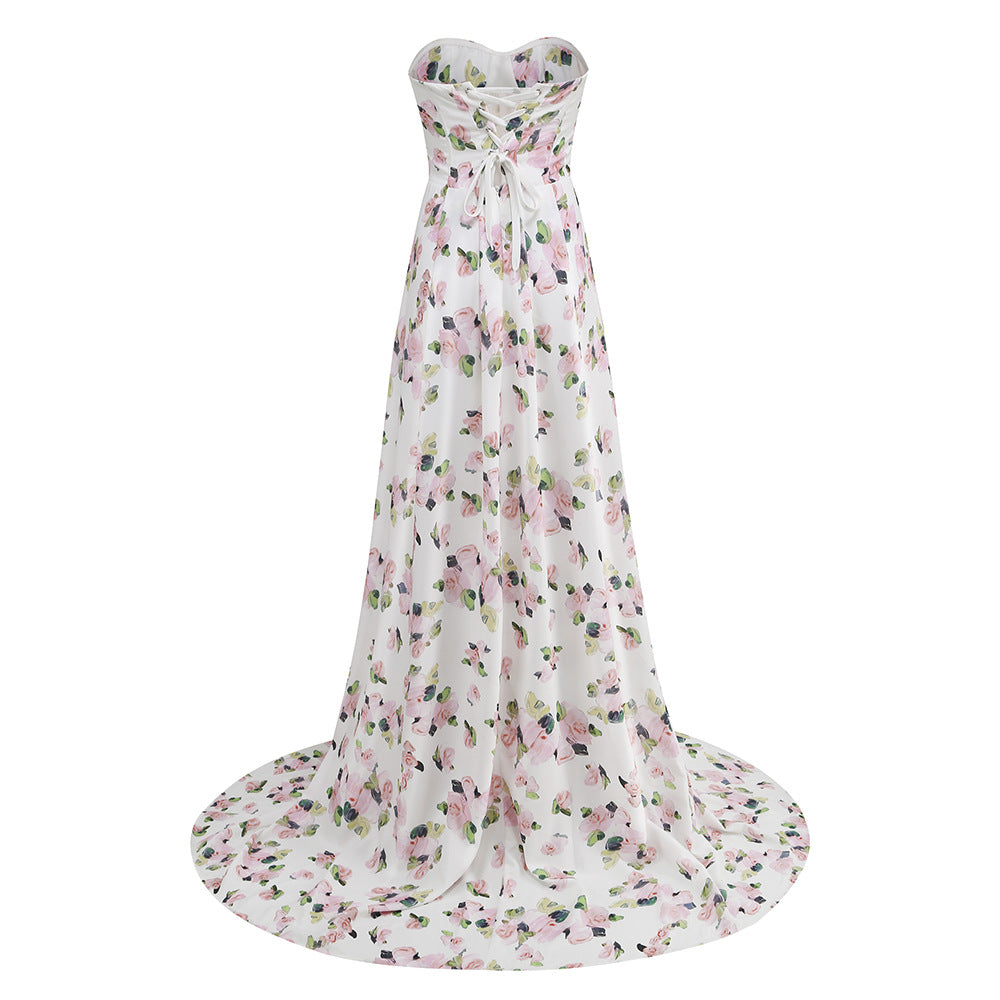 Strapless Floral Split Maxi Dress