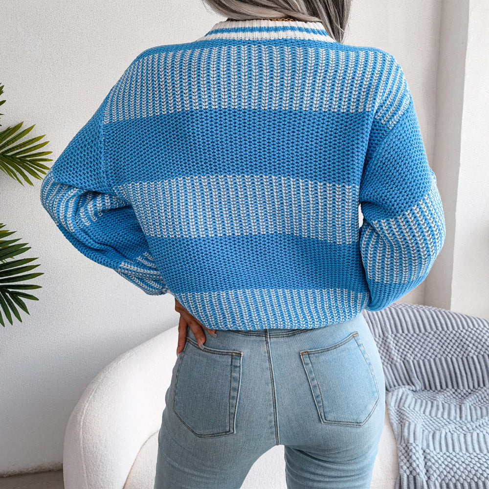 Two-Tone Crewneck Dropped Shoulder Sweater