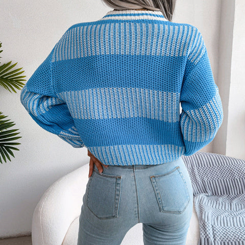 Two-Tone Crewneck Dropped Shoulder Sweater