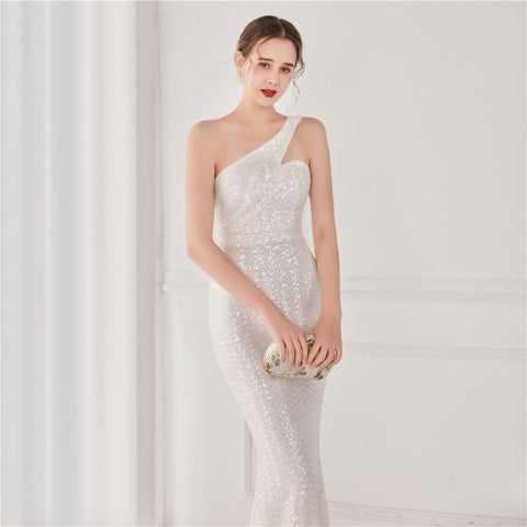 Victoria Formal One-Shoulder Sequined Fishtail Dress