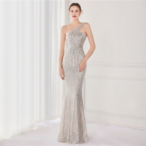 Victoria Formal One-Shoulder Sequined Fishtail Dress