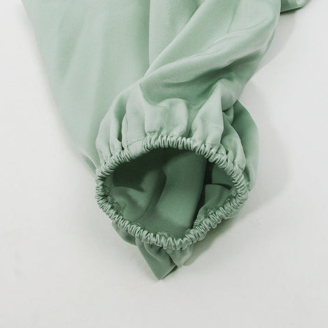 Silky Satin Draped Two Piece Set in Green