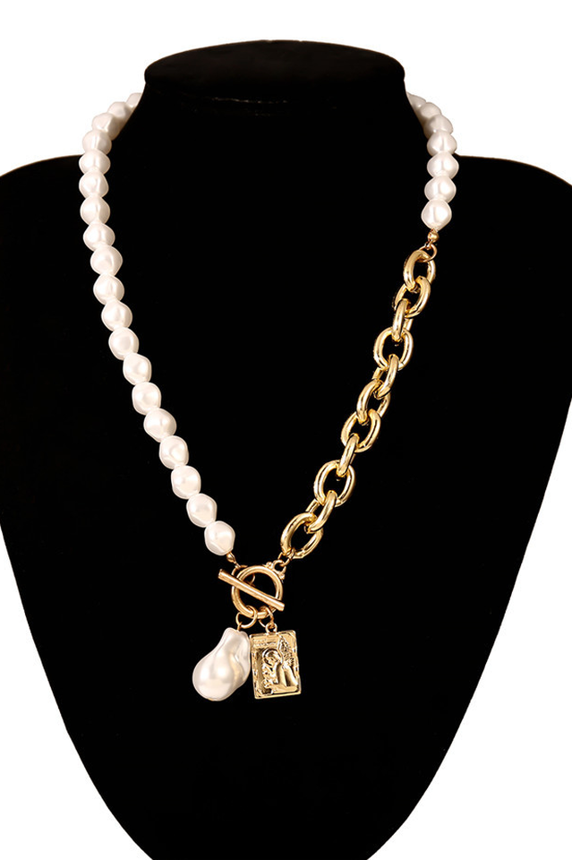Gothic Baroque Pearl Angel Pendant Choker Necklace