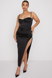 Satin Pleated Corset Midi Dress