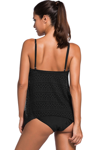 Solid Color Lace Tankini Set