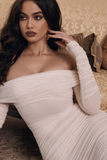 Ruched Off Shoulder Midi Dress