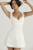 White Pin Pleated Mini Dress