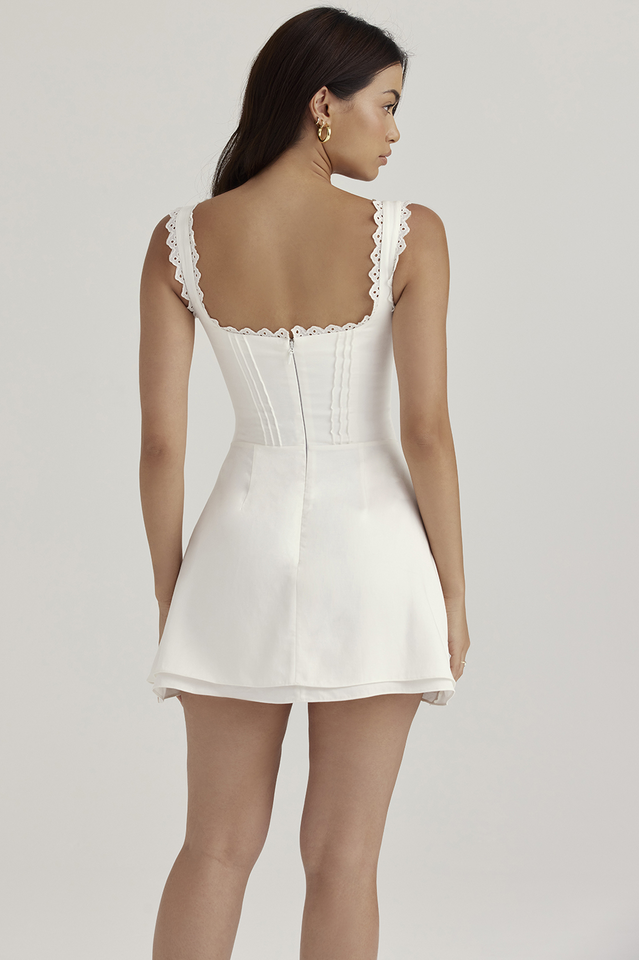 White Pin Pleated Mini Dress