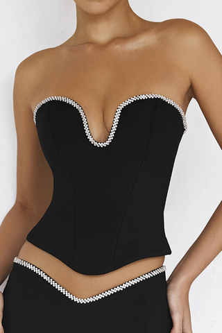 Corset noir avec bordure en cristal