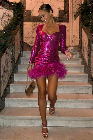 Daria Sequin Feather Mini Dress