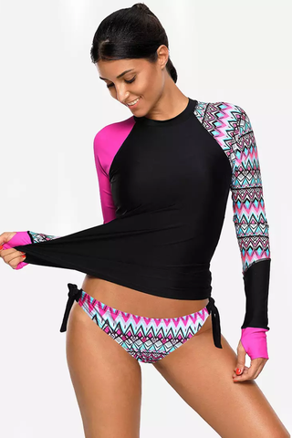 Vansa Printed Long Sleeve Swimsuit Set