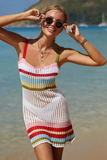 Rainbow Stripe Openwork Sleeveless Cover-Up Dress
