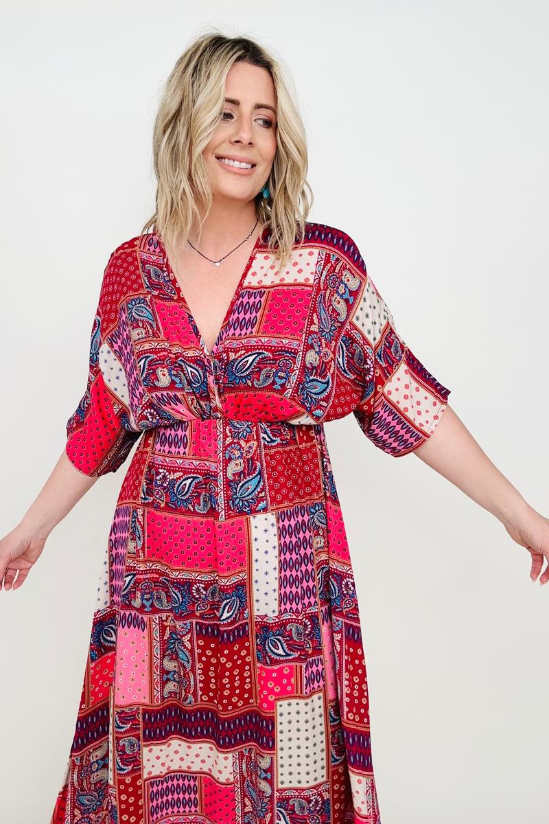 Paisley Patchwork Multicolor A-Line Maxi Dress