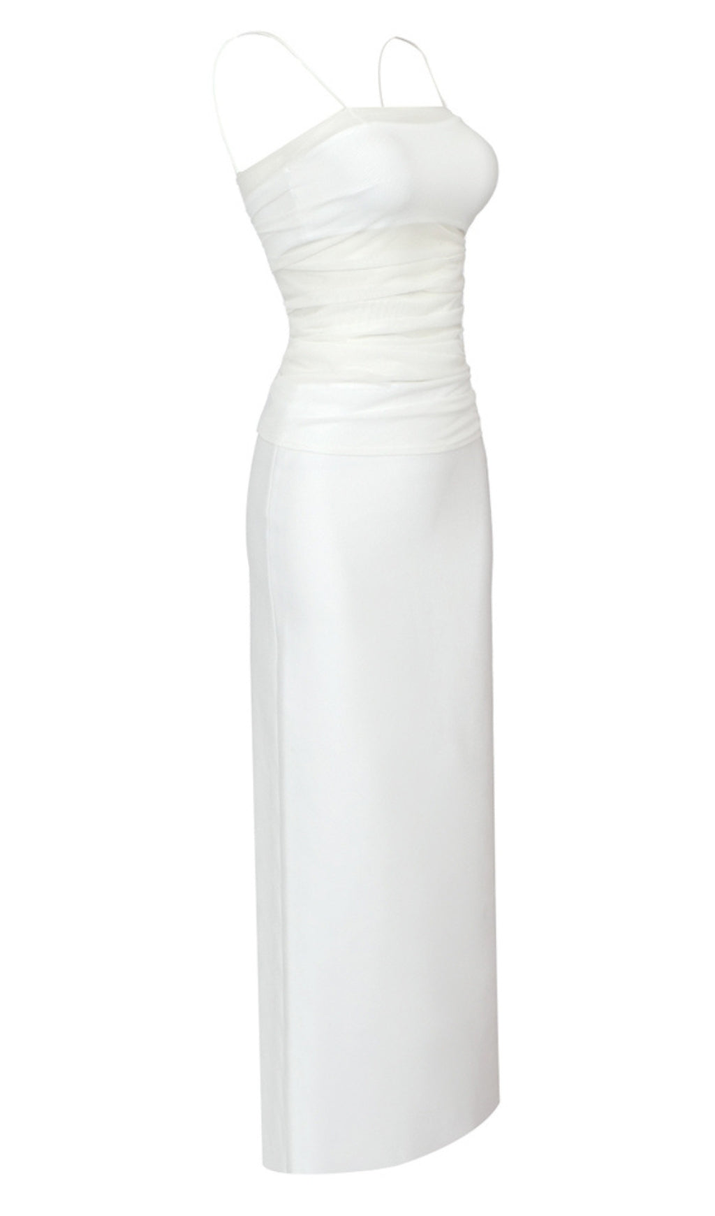 Strappy Mesh Maxi Dress in White