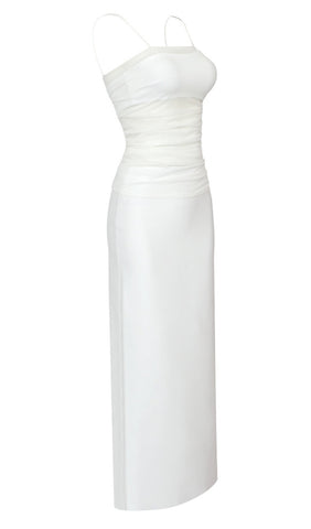 Strappy Mesh Maxi Dress in White