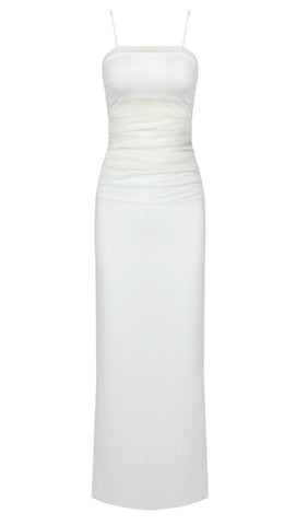 Strappy Mesh Maxi Dress in White