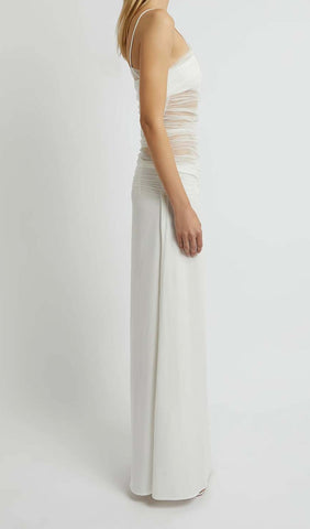 Strappy Mesh Maxi Dress in White