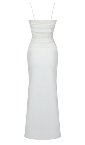 Strappy Mesh Maxi Dress in White