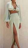 Silky Satin Draped Two Piece Set in Green