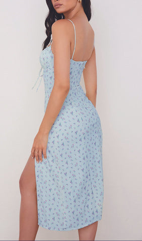 Sky Blue Suspender Print Dress