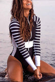 Zipper Stripe Patchwork One Piece Swimwear