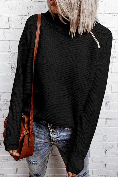 Zipper High Collar Sweater