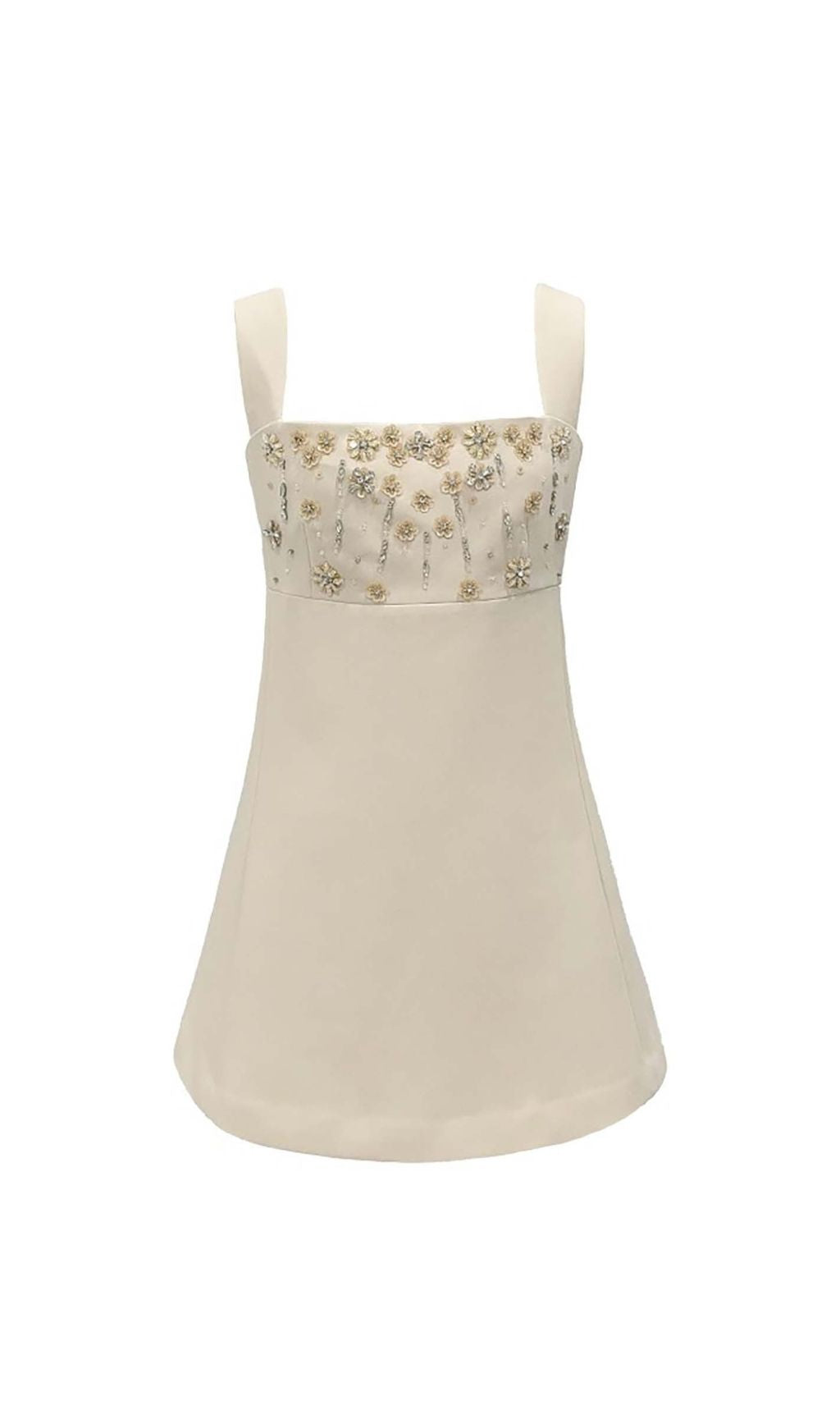 Strappy Crystal Embellished Mini Dress in Beige