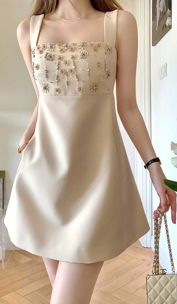 Grape Embroidered Crystal Beaded Structural Mini Dress