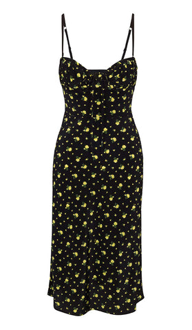 Strappy Floral Print Midi Dress in Black