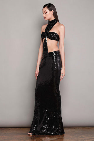 Shiny Sequins Halter Maxi Dress