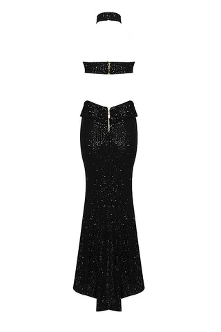 Shiny Sequins Halter Maxi Dress