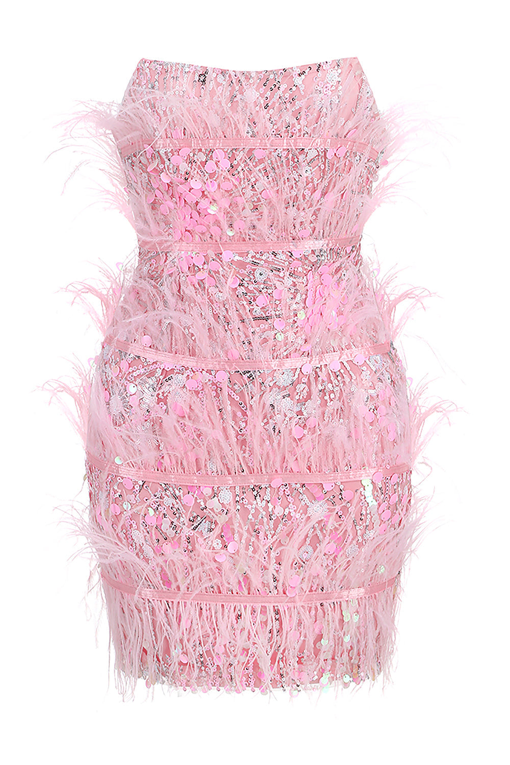 Strapless Sequins Shiny Glitter Dress in Pink