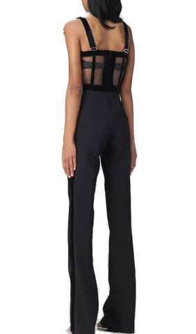 Strappy Beaded Mesh JumpSuit