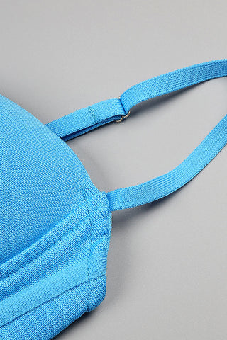 Bandage-Kleid in Midilänge mit Riemchenkorsett in Blau