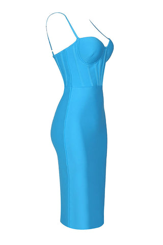 Bandage-Kleid in Midilänge mit Riemchenkorsett in Blau