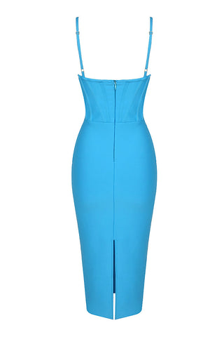 Bandage-Kleid in Midilänge mit Riemchenkorsett in Blau