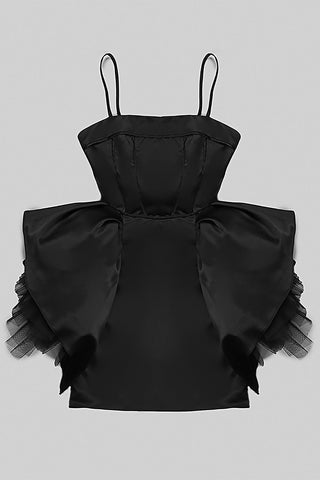 Strappy CorsetED Silk Faille Mini Dress in Black