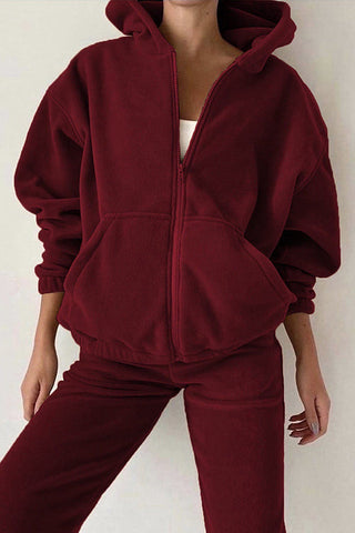 Zip Up Hooded Jacket Sweatpants Sports Set