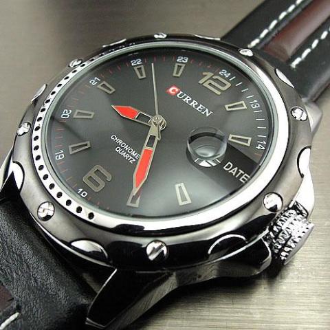 Watch with Leather Band (4.3 cm Dial)