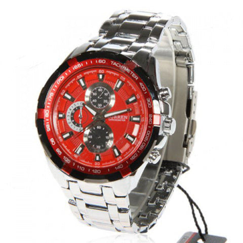 Stainless Steel Waterproof Chronograph (Red 5.5cm Dial)