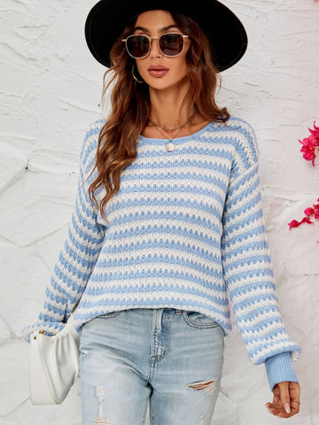 Striped Dropped Shoulder Tie-Back Sweater